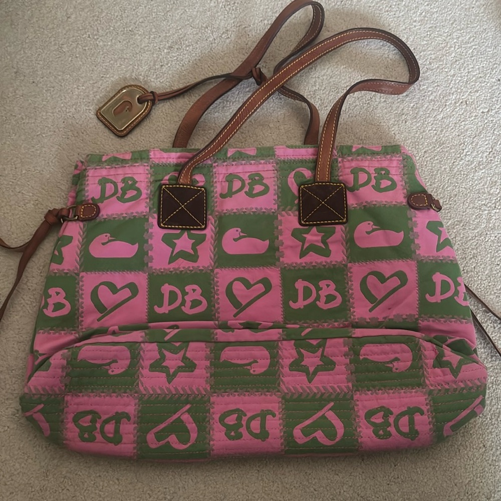 Dooney & Bourke Pink & Green Monogram Tote Bag
